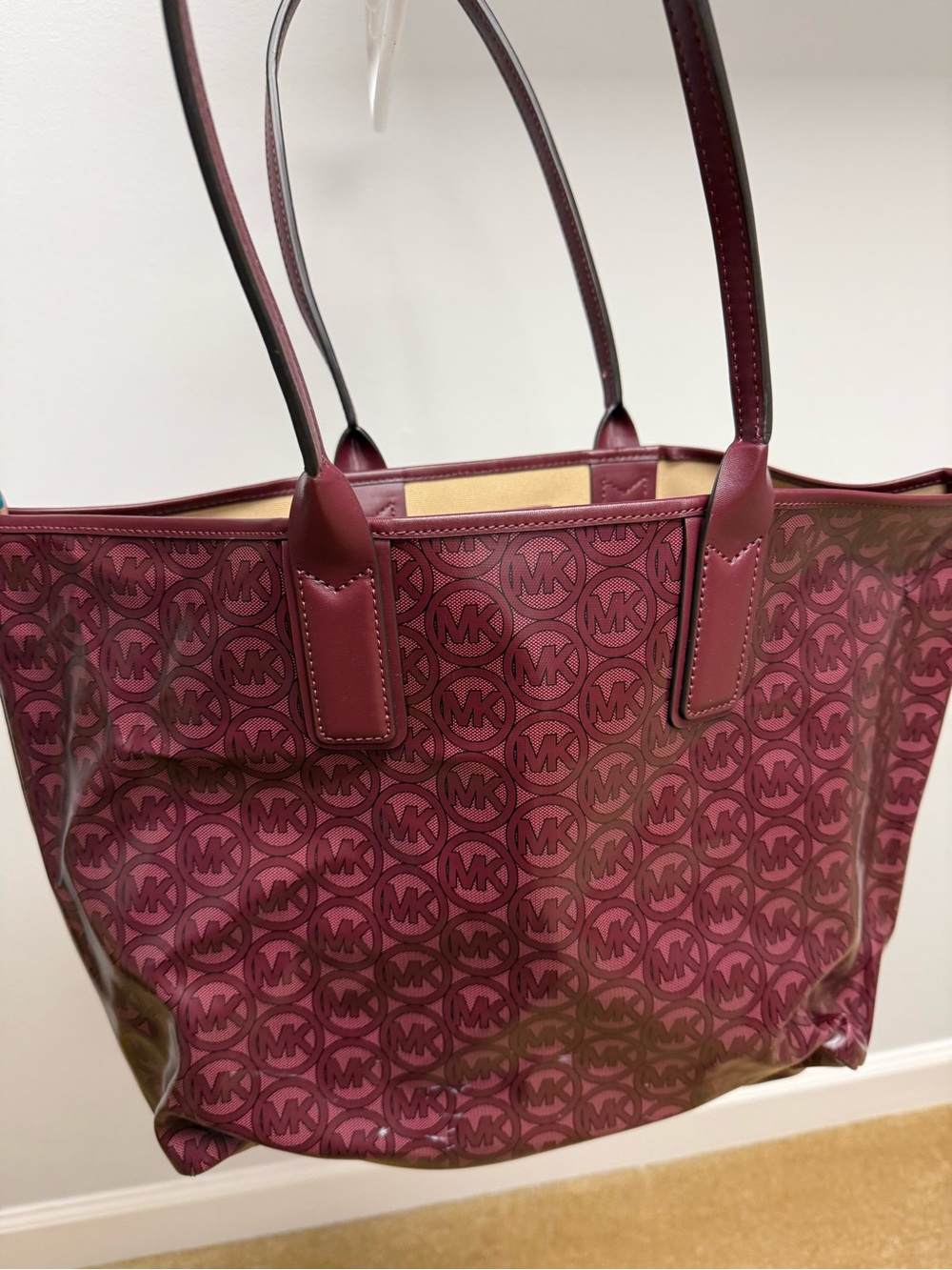 Michael Kors Burgundy MK Logo Tote Shoulder Bag
